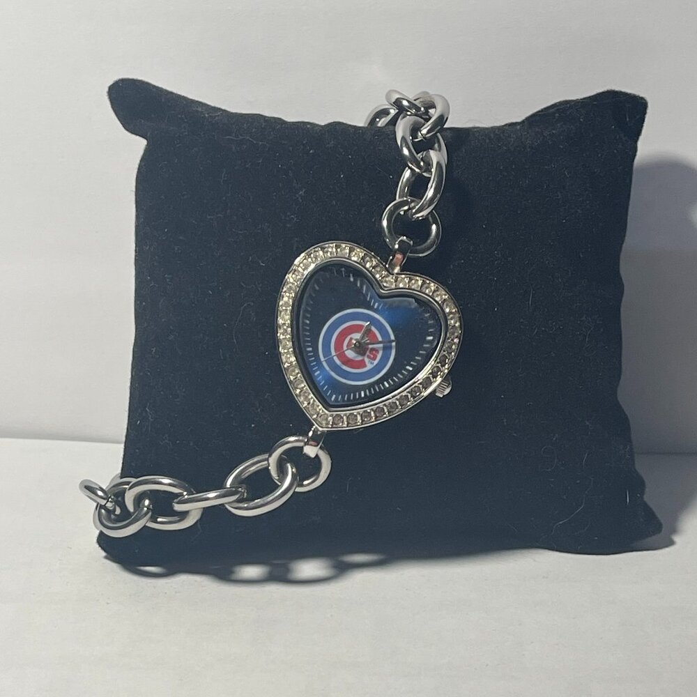 Chicago Cubs MLB Heart Stainless-Steel Bracelet Watch by Game Time NEW